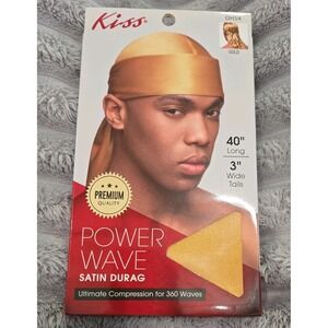Kiss Power Wave Satin Durag Gold DH54 Ultimate Compression 360 Waves 40in Tails